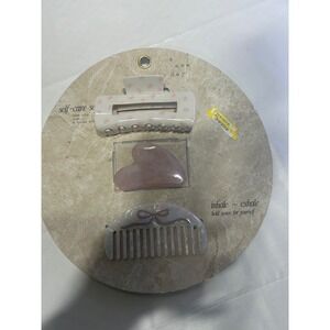A New Day Self-Care Set Claw Clip Gua Sha Facial Stone Hair Comb Pink Bows NWT
